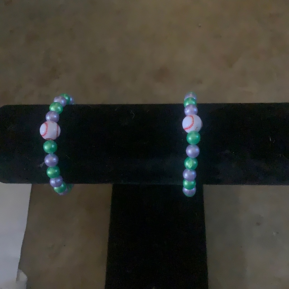 Mardi Gras Baseball Bracelet hand-crafted